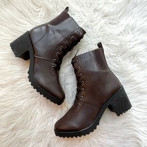 Espresso Lace Up Heeled Booties